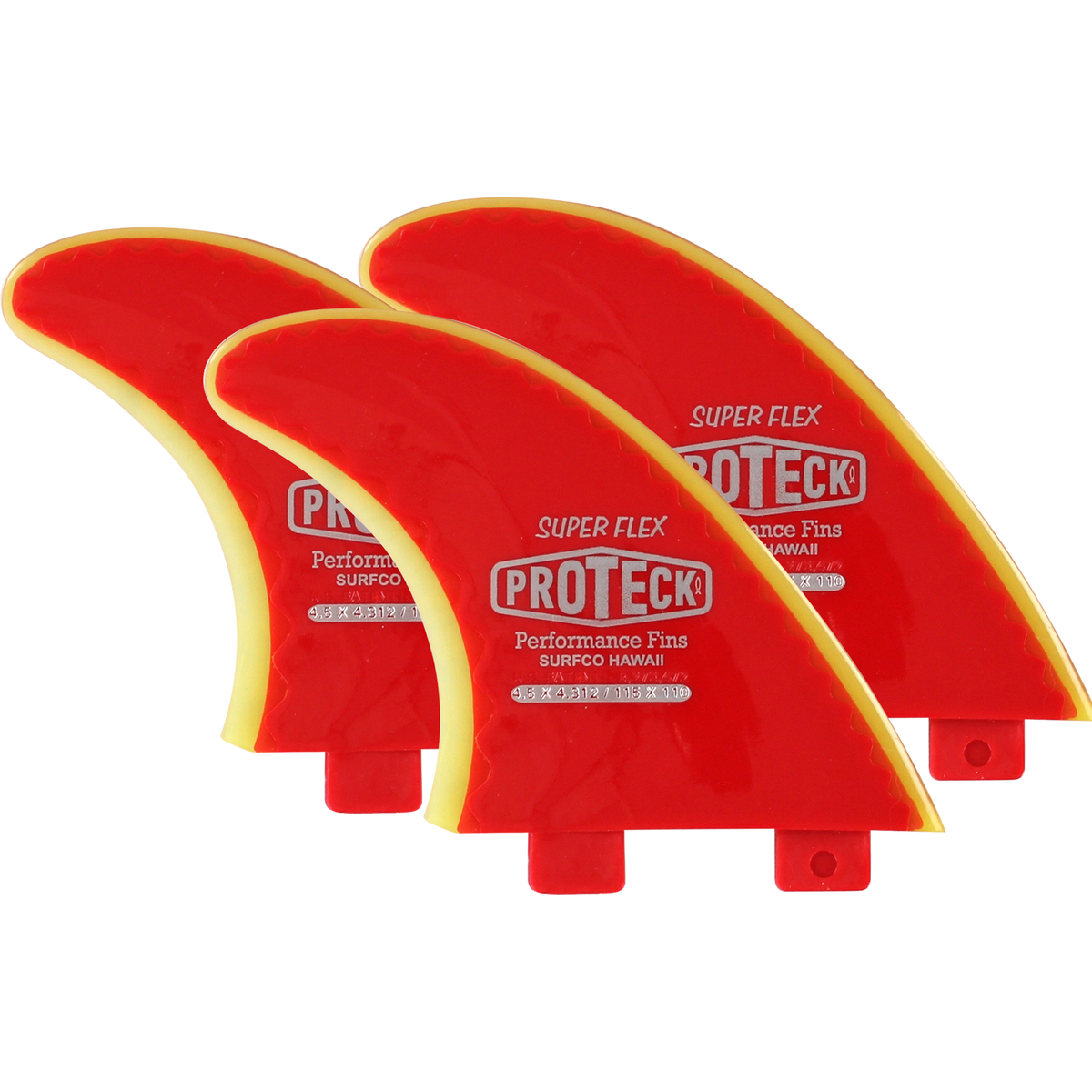 Proteck Super Flex Fcs Thruster Set 4.5 Red/Yellow Surfboard FIN