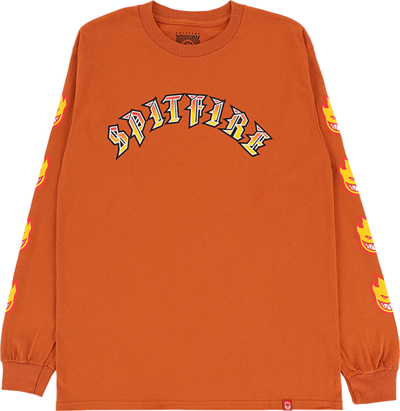 Spitfire Old E Bighead Fill Sleeve Long Sleeve Shirt MEDIUM Orange/Gold/Red