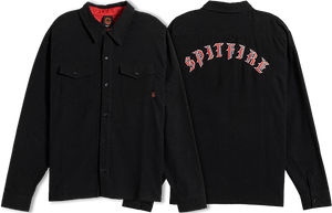 Spitfire Old E Emb Flannel Long Sleeve Shirt SMALL Black