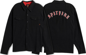 Spitfire Old E Emb Flannel Long Sleeve Shirt LARGE Black