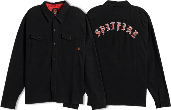 Spitfire Old E Emb Flannel Long Sleeve Shirt LARGE Black