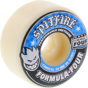 Spitfire F4 99a Conical Full 54mm White W/Blue Skateboard Wheels (Set of 4)