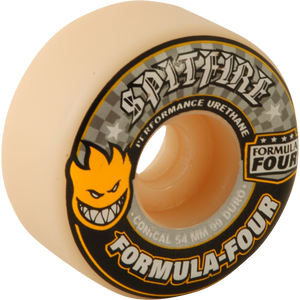 Spitfire F4 99a Conical 54mm White W/Yellow & Black Skateboard Wheels (Set of 4)