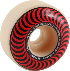 Spitfire F4 99a Classic Swirl 51mm White W/Red Skateboard Wheels (Set of 4)