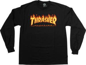 Thrasher Flames Long Sleeve T-Shirt - Size: X-LARGE Black/Yellow