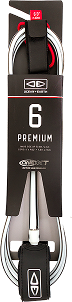 Ocean and Earth One xT Premium Surfboard Leash - 6' White/Black 